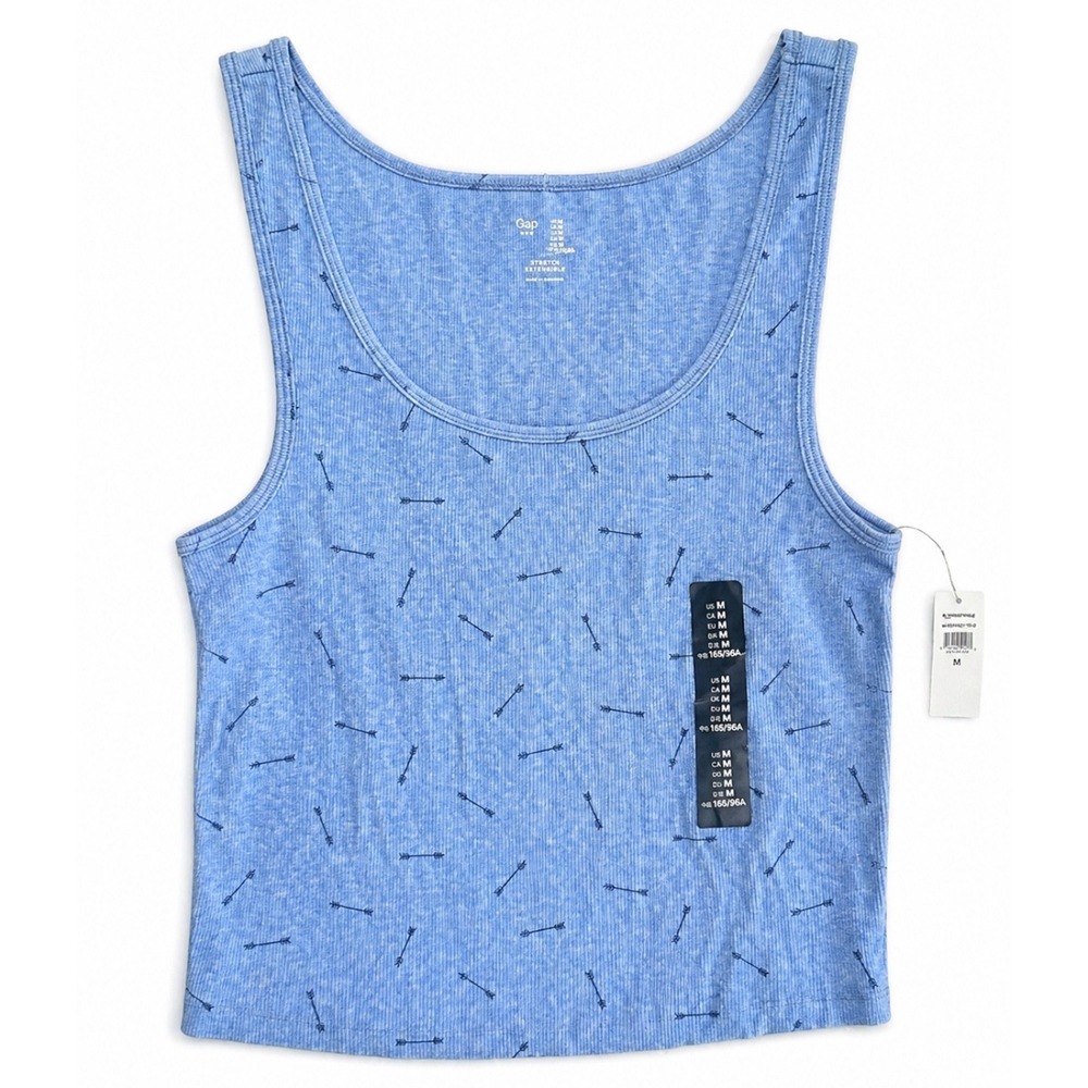 Gap Blue Ribbed Arrow Print Cropped Tank Top Size Medium NWT Y2K